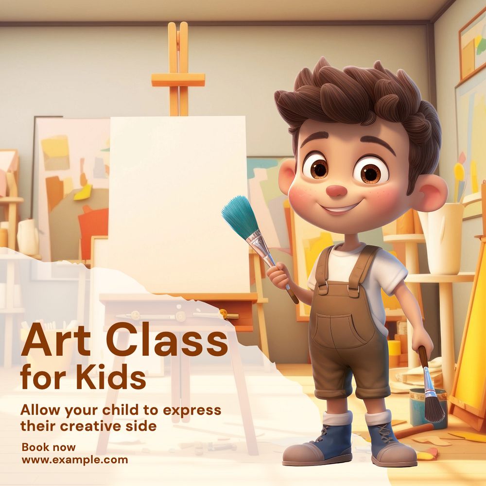 Kid's art class Instagram post template, editable text