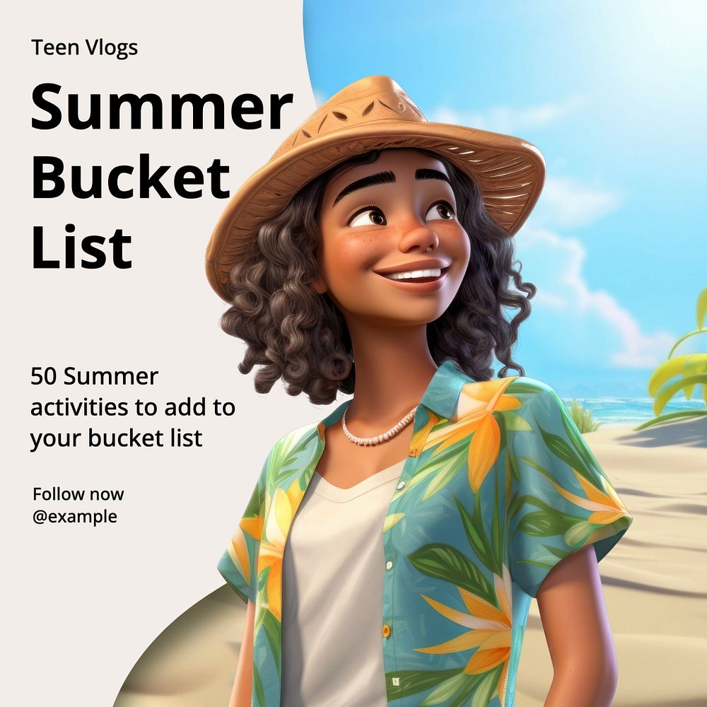 Summer bucket list Instagram post template, editable text