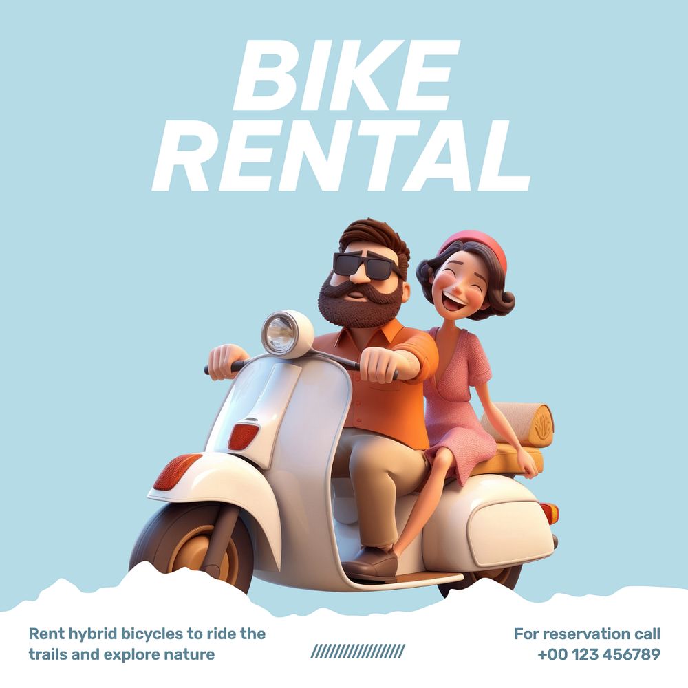 Bike rental Instagram post template, editable text