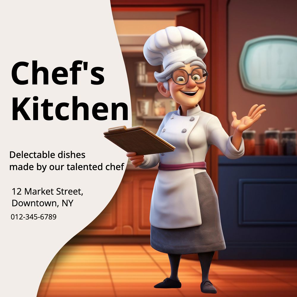 Chef's kitchen Instagram post template, editable text