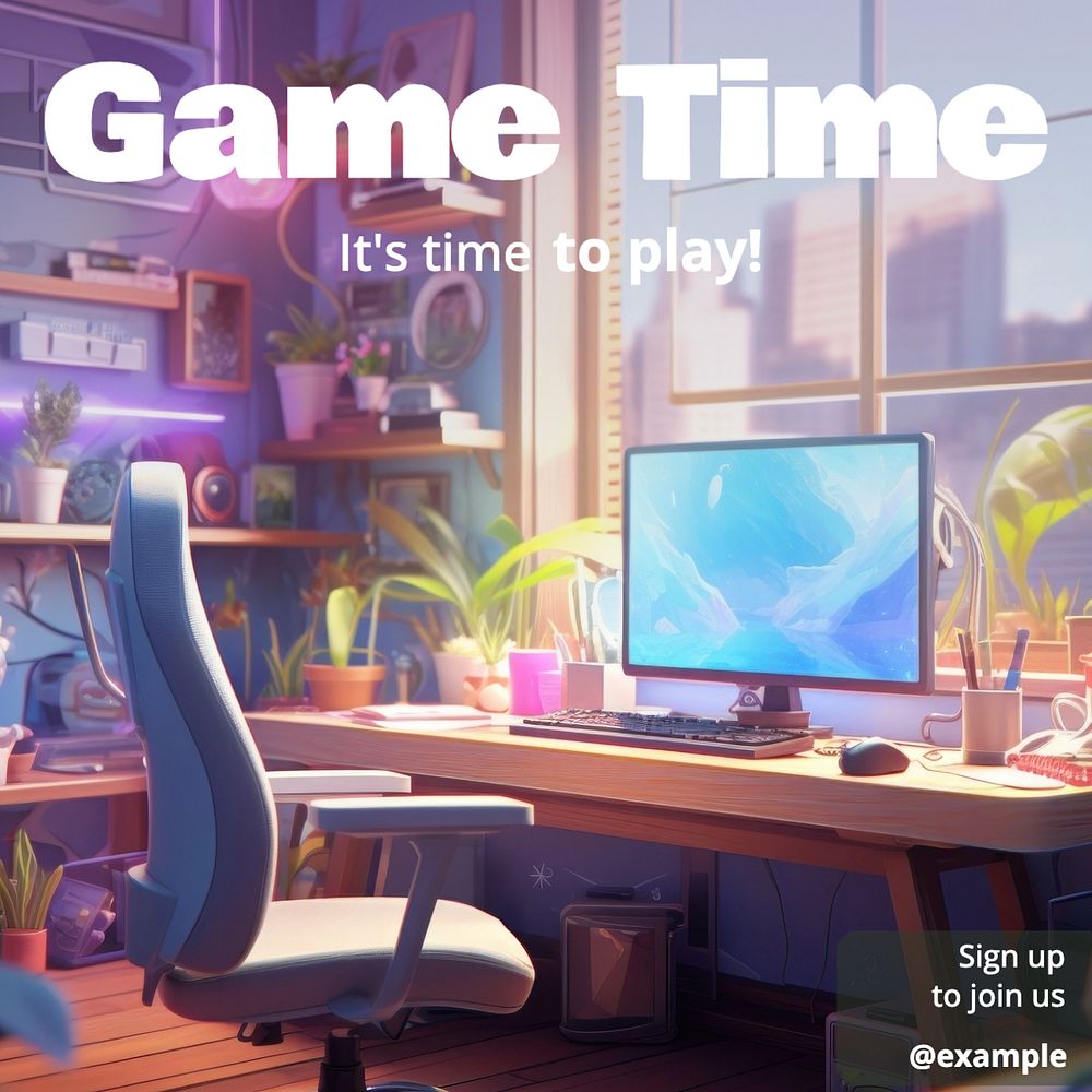 Game time Instagram post template, editable text