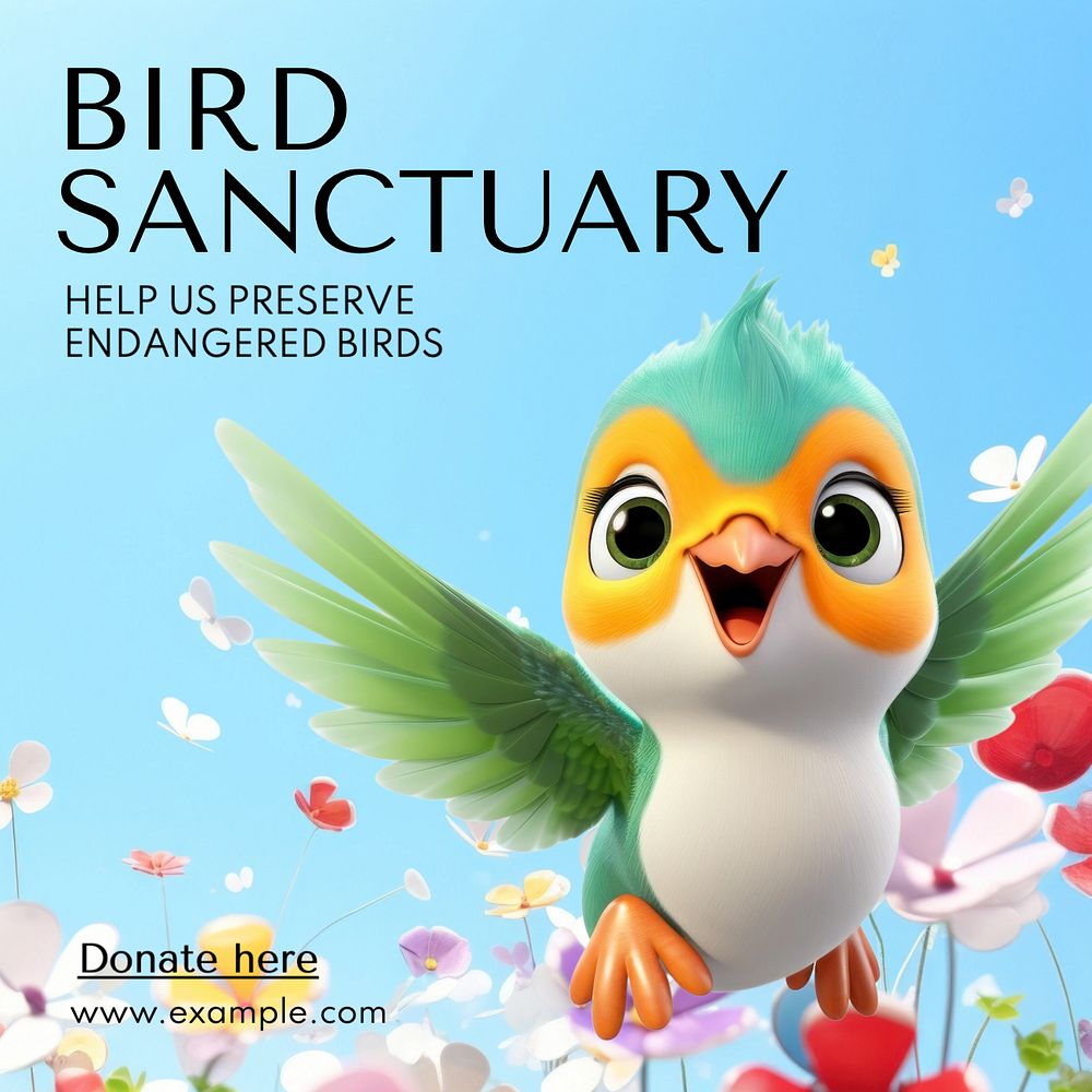 Bird sanctuary Instagram post template, editable text