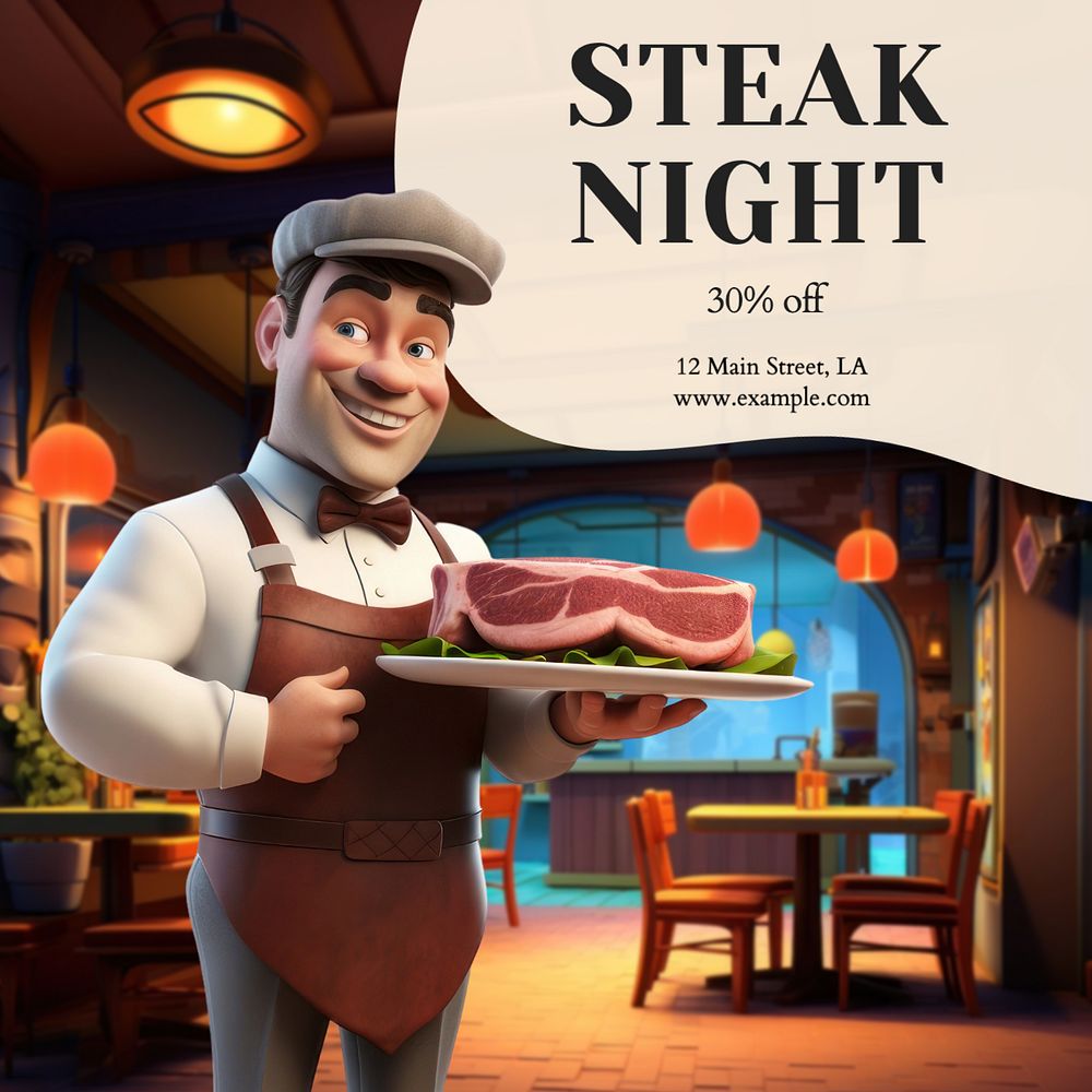 Steak night Instagram post template, editable text