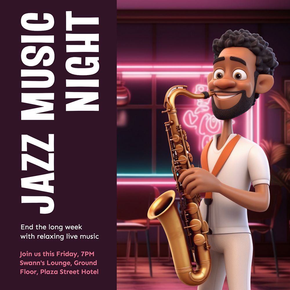 Jazz music night Instagram post template, editable text