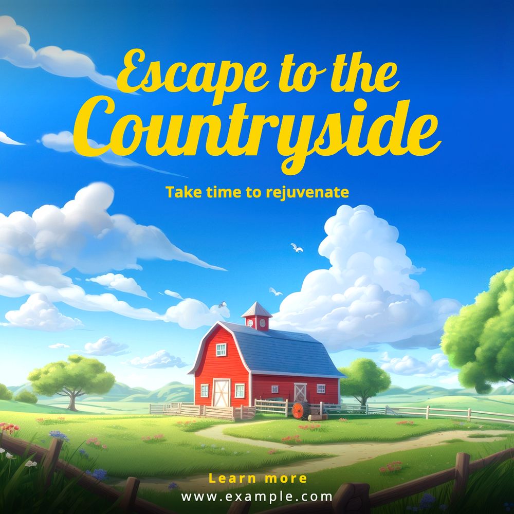 Travel to countryside Instagram post template, editable text