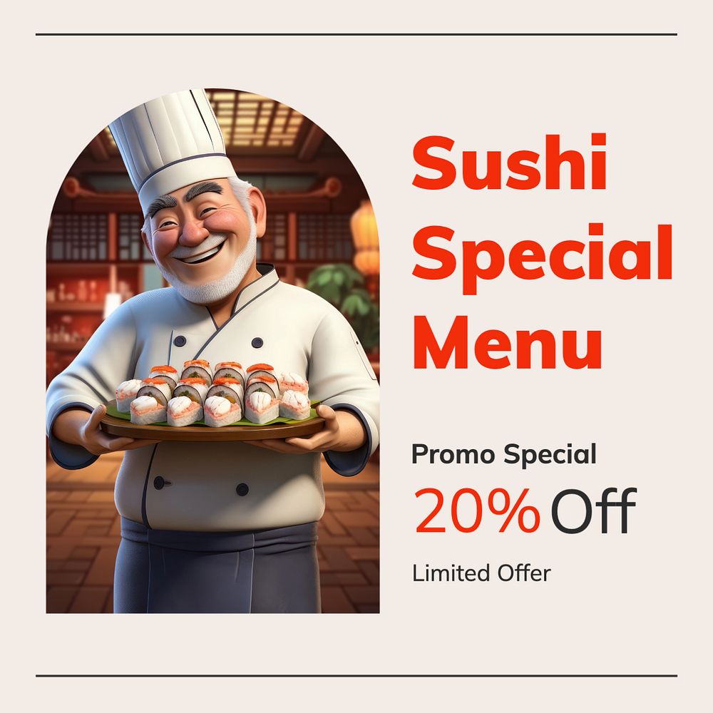 Sushi special menu Instagram post template, editable text