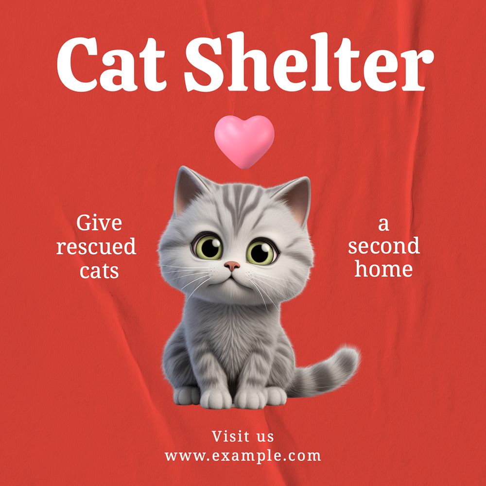 Cat shelter Instagram post template, editable text