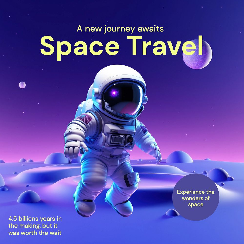 Space travel Instagram post template, editable text