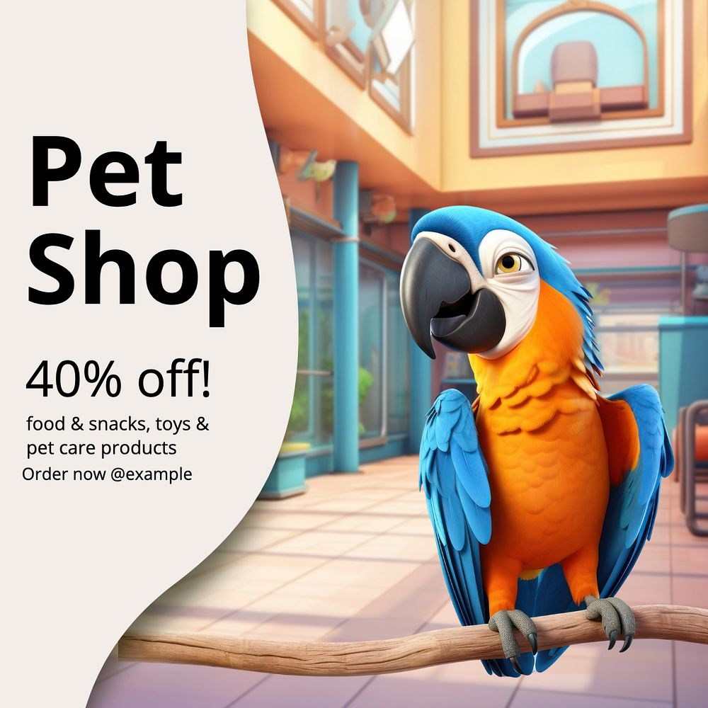 Pet shop Instagram post template, editable text