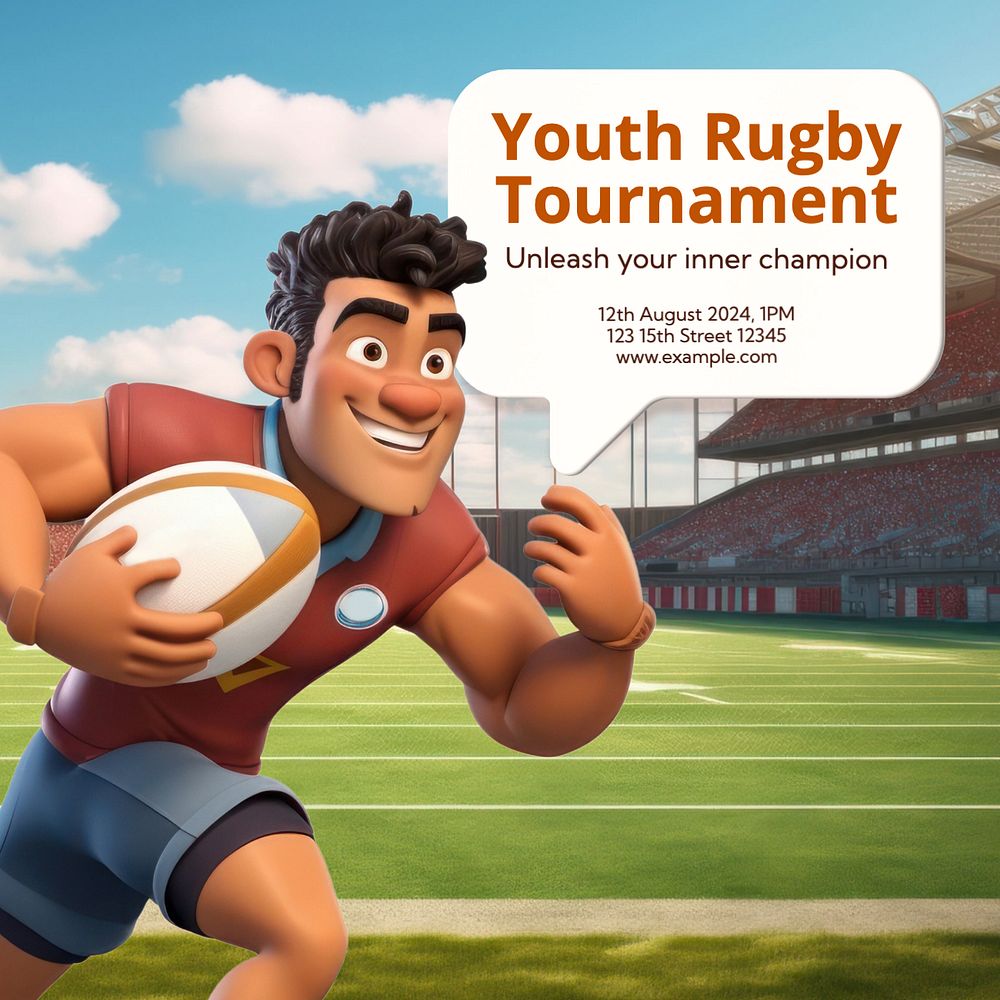 Youth rugby tournament Instagram post template, editable text