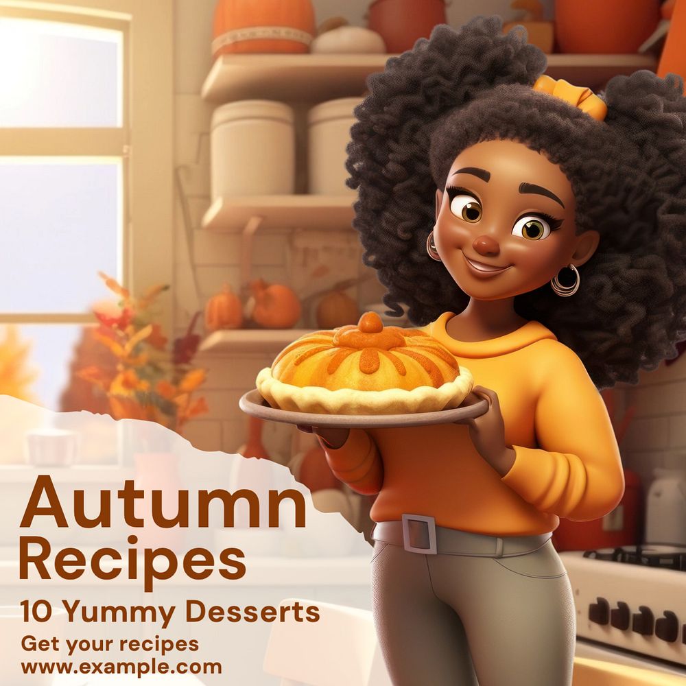 Autumn dessert recipe Instagram post template, editable text