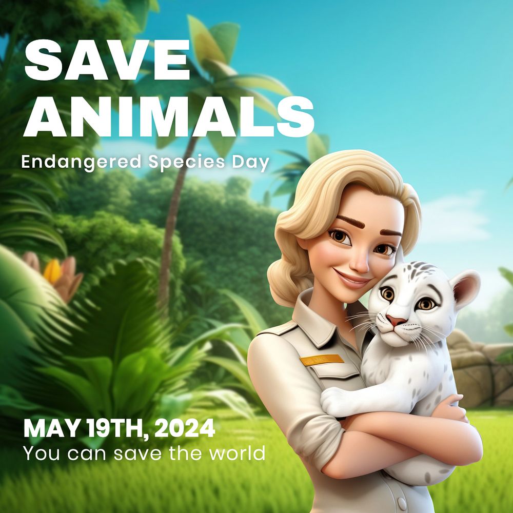 Save animals Instagram post template, editable text