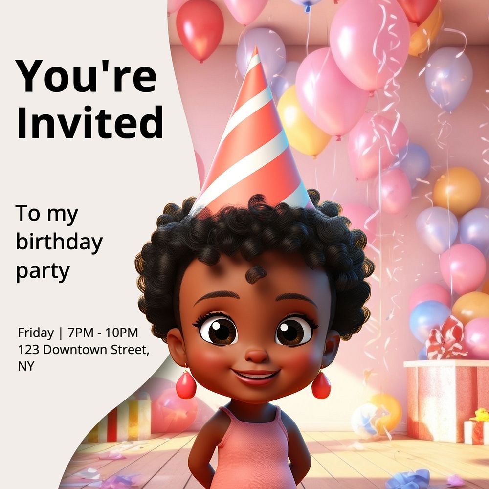 Birthday party Instagram post template, editable text