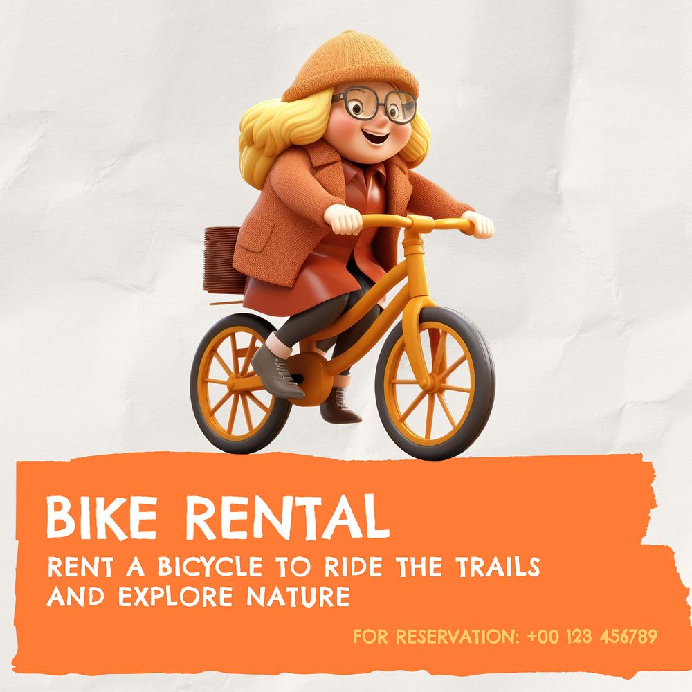 Bike rental Instagram post template, editable text