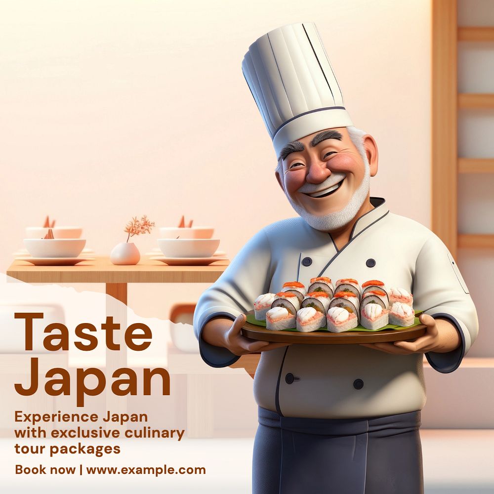 Japan tour package Instagram post template, editable text