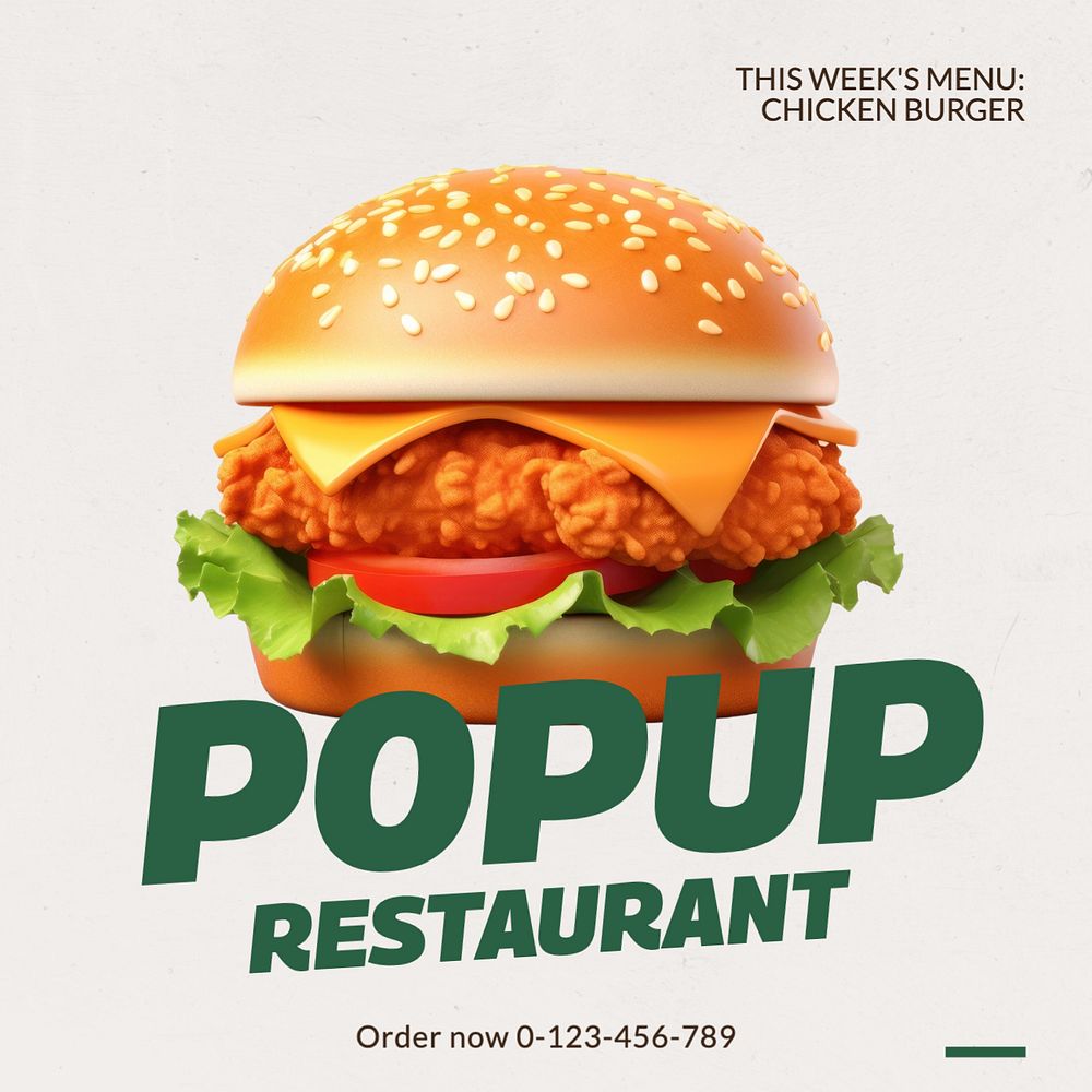 Popup restaurant Instagram post template, editable text