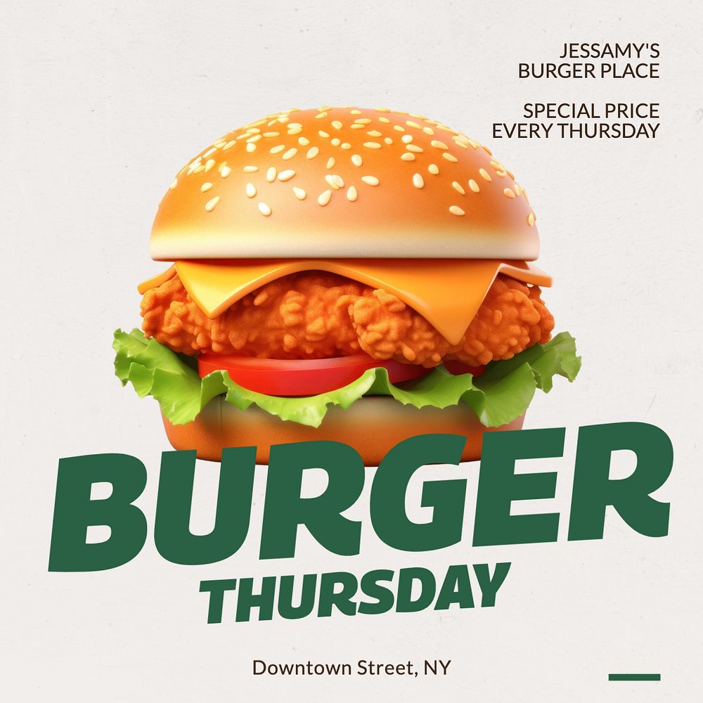 Burger shop Instagram post template, editable text