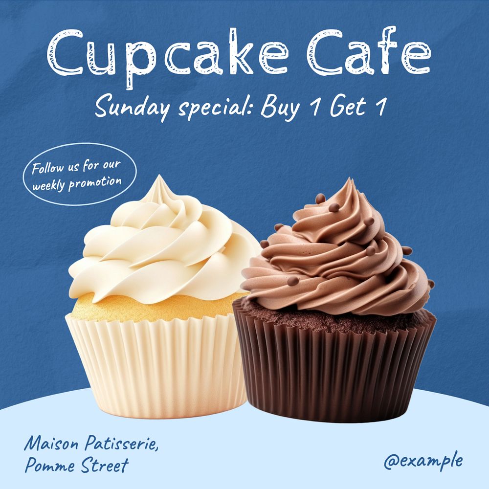 Cupcake cafe Instagram post template, editable text