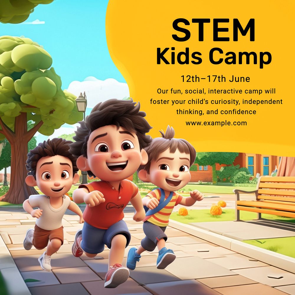 STEM kids camp Instagram post template, editable text