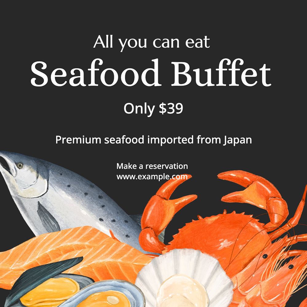 Seafood buffet  Instagram post template, editable text