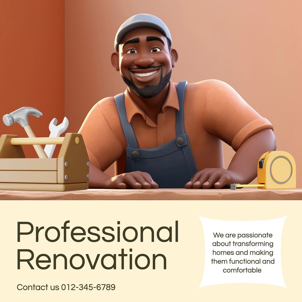 Professional Renovation Instagram post template, editable text