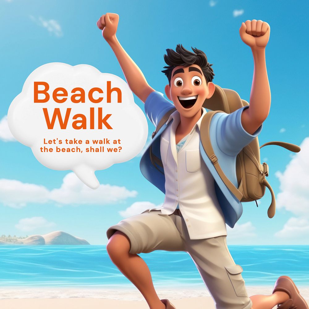 Beach Walk Instagram post template, editable text