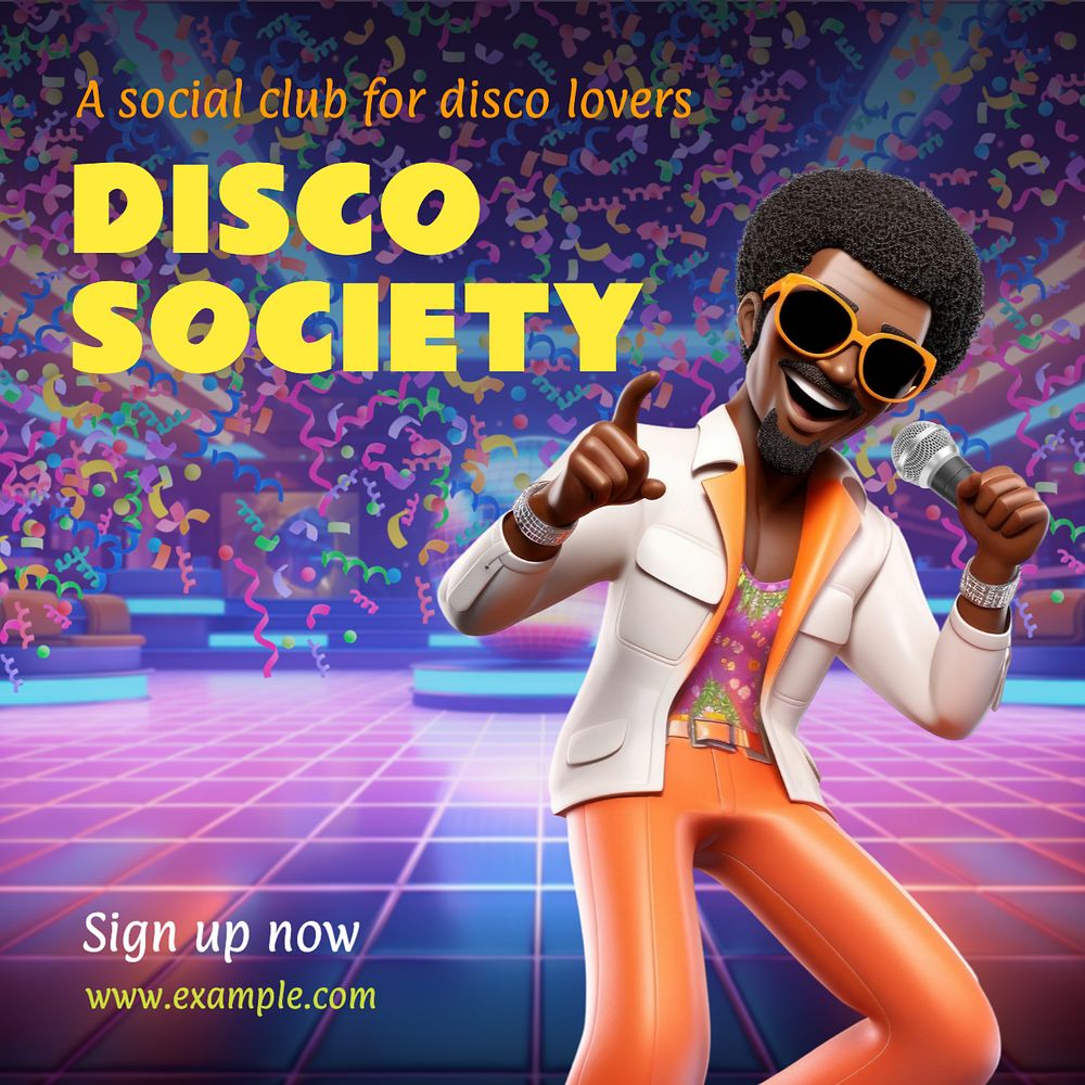 Disco society Instagram post template, editable text