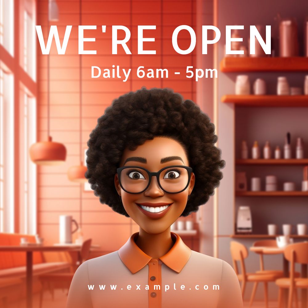 We're open Instagram post template, editable text