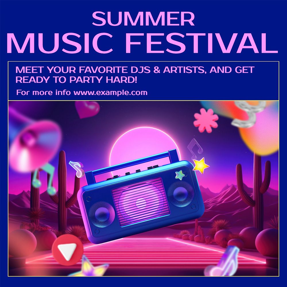 Summer music festival Instagram post template, editable text