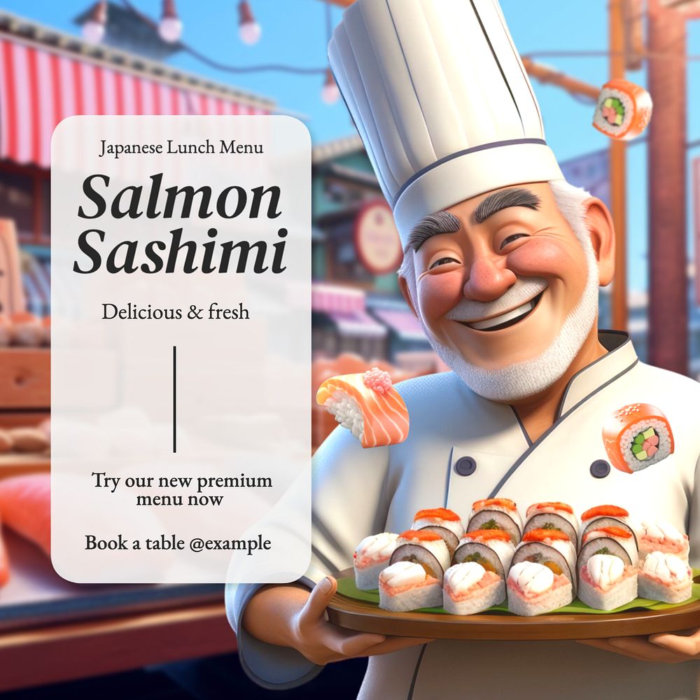 Japanese salmon sashimi Instagram post template, editable text