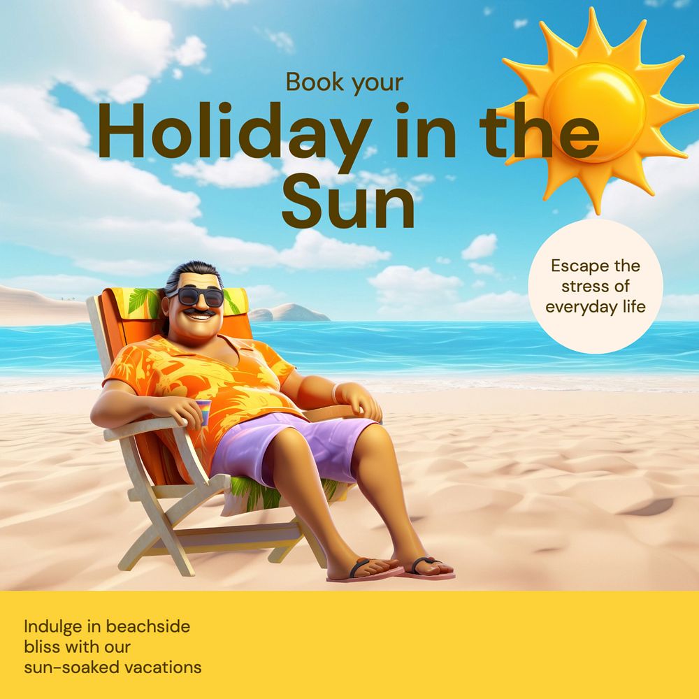 Beach holiday Instagram post template, editable text