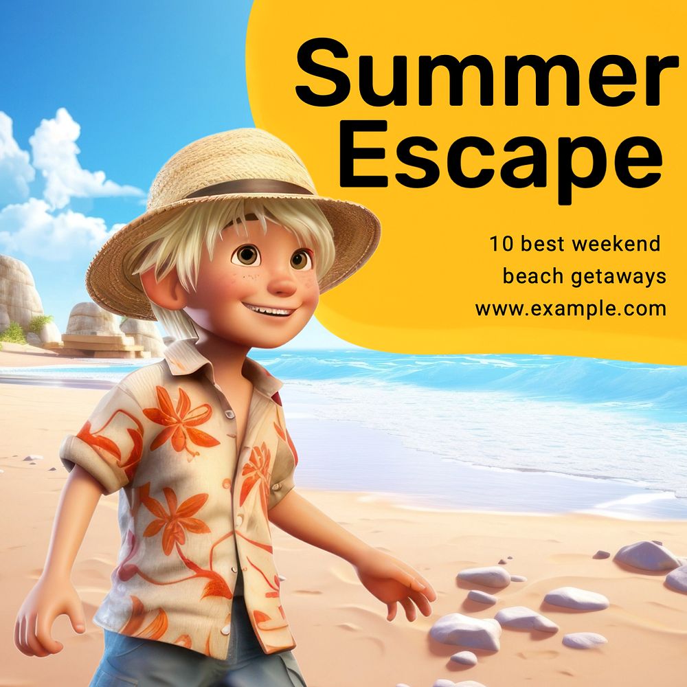 Summer escape Instagram post template, editable text