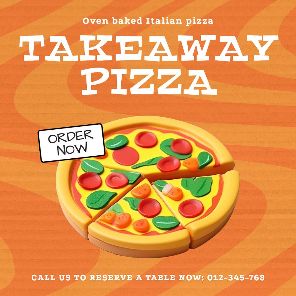 Takeaway pizza Instagram post template, editable text