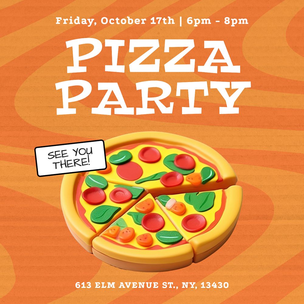 Pizza party invitation Instagram post template, editable text