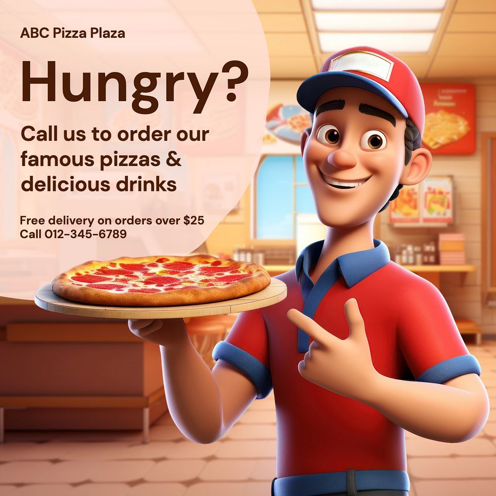 Pizza delivery Instagram post template, editable text