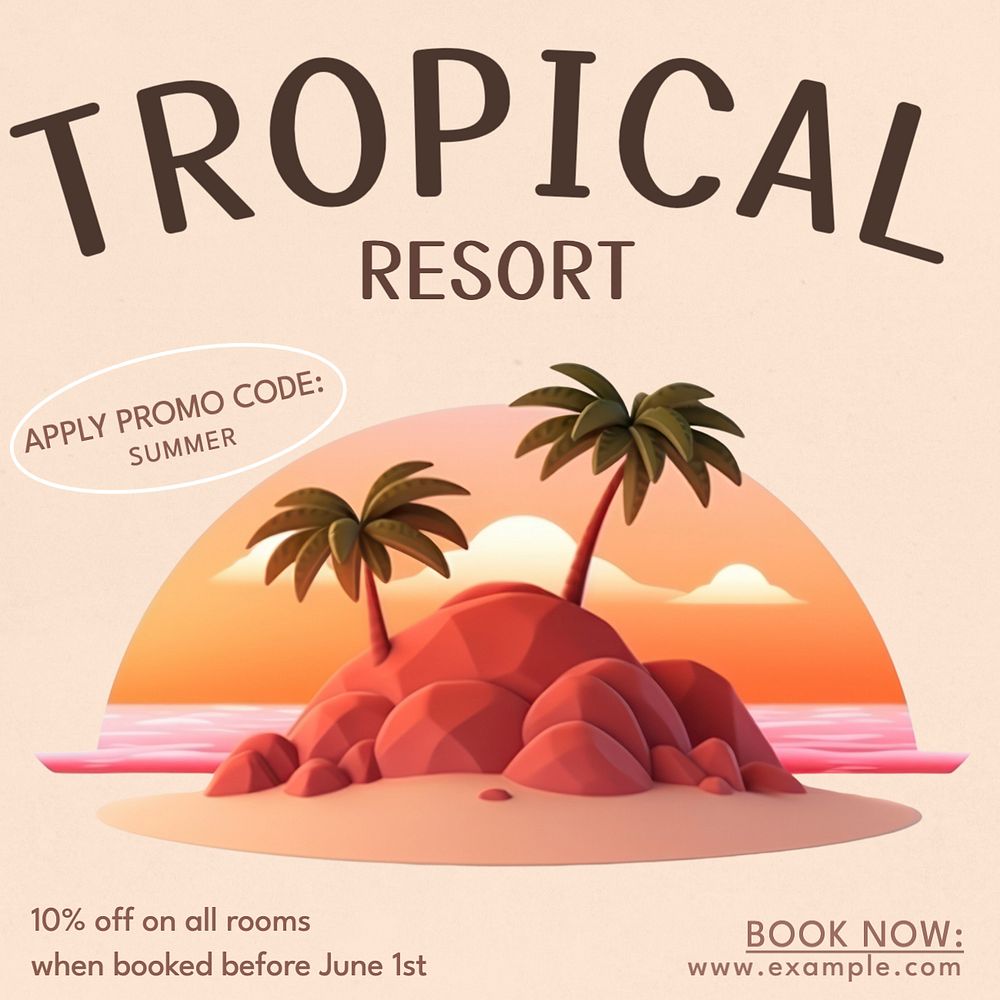 Tropical resort Instagram post template, editable text