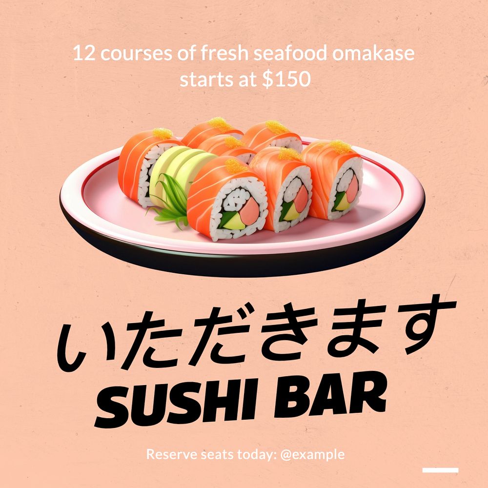 Sushi bar Instagram post template, editable text