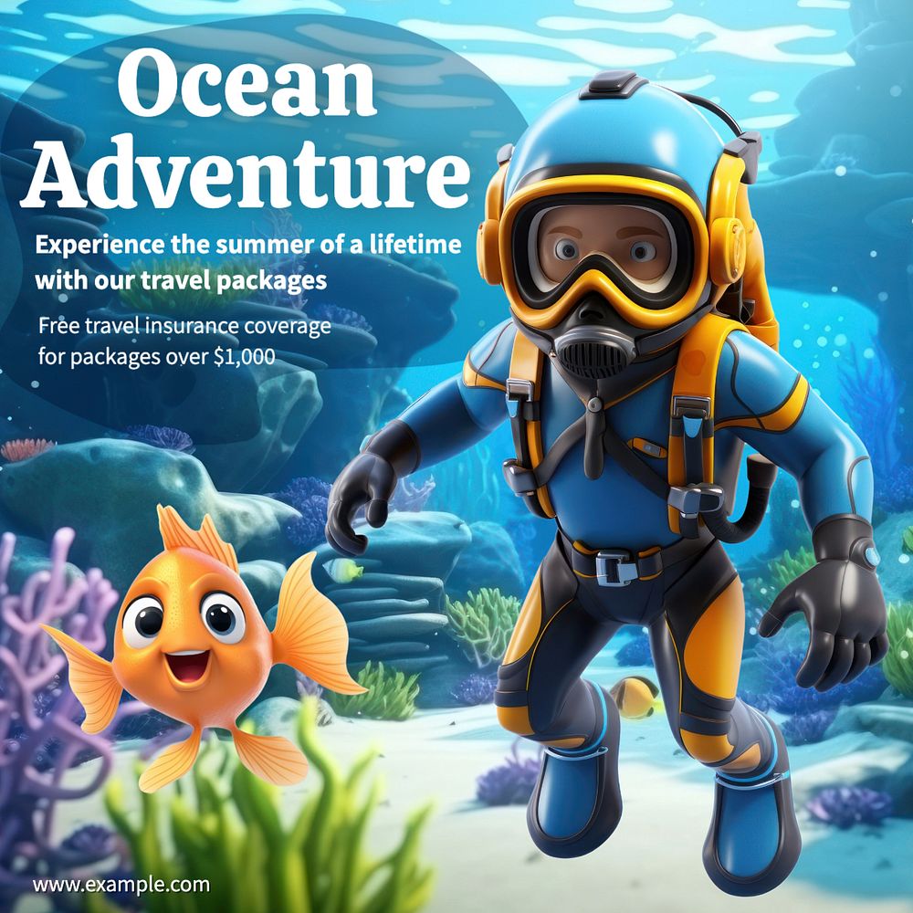 Ocean adventure Instagram post template, editable text