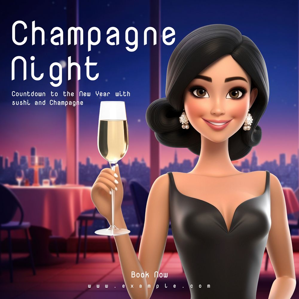 Champagne night Instagram post template, editable text