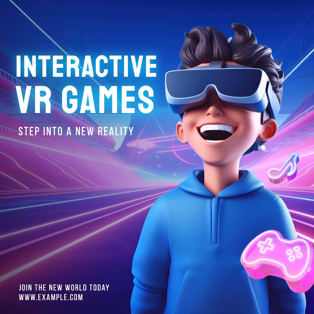 VR games Instagram post template, editable text