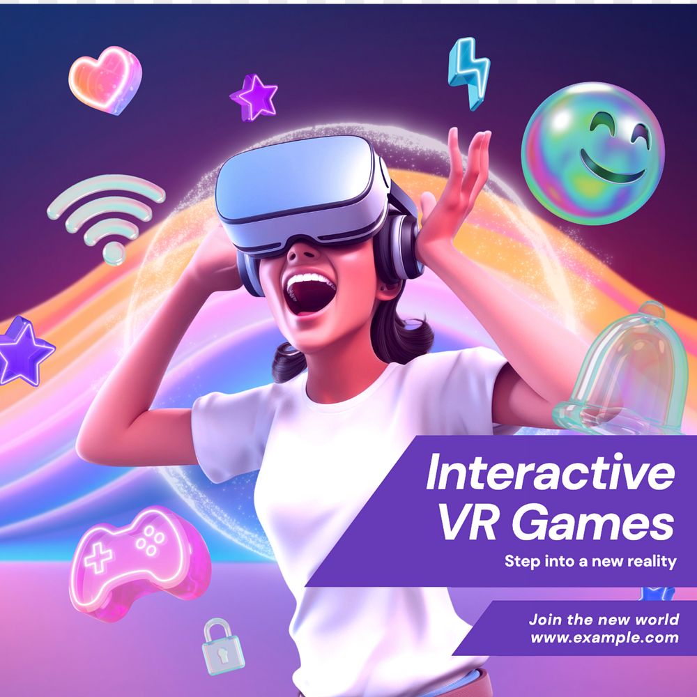 VR games Instagram post template, editable text