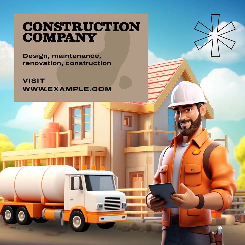 Construction company Instagram post template, editable text