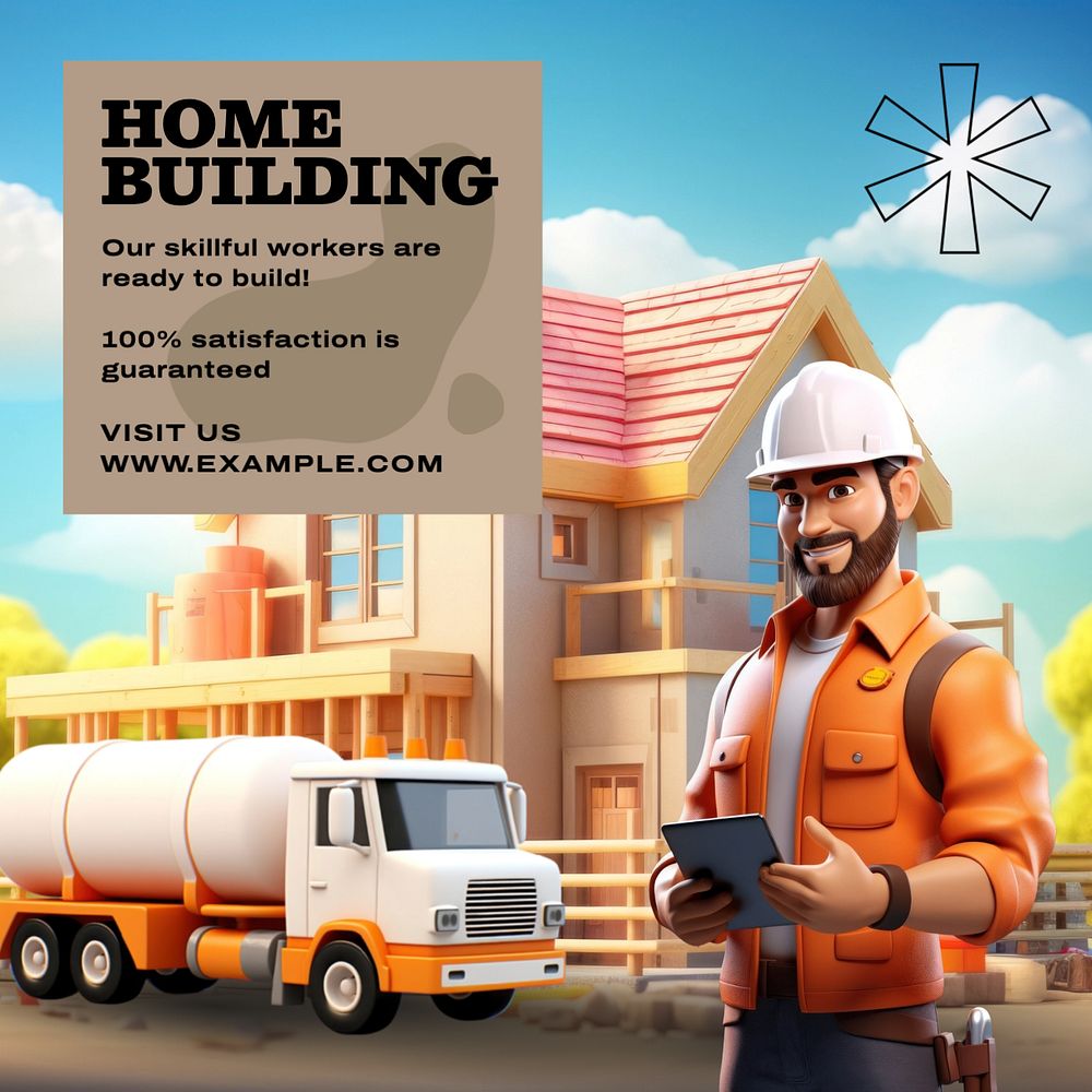 Home building Instagram post template, editable text