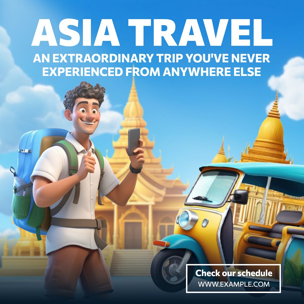 Asia travel agency Instagram post template, editable text