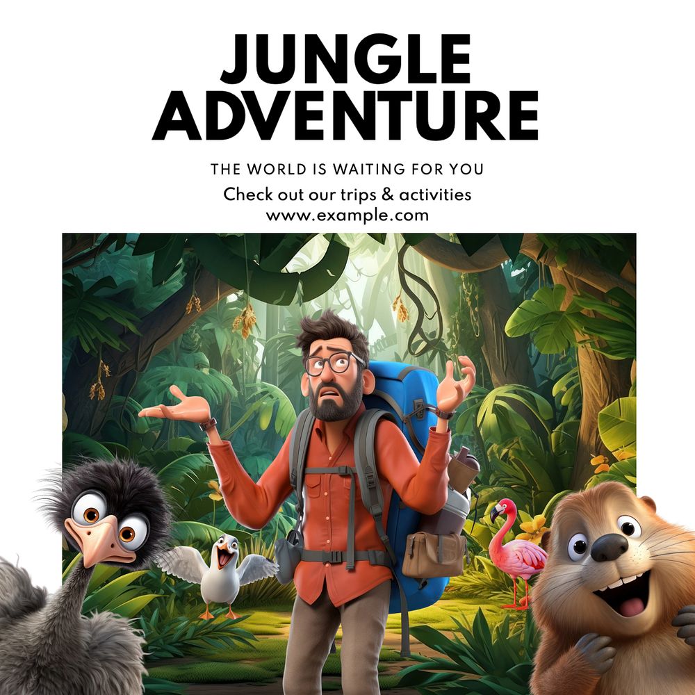 Jungle adventure Instagram post template, editable text