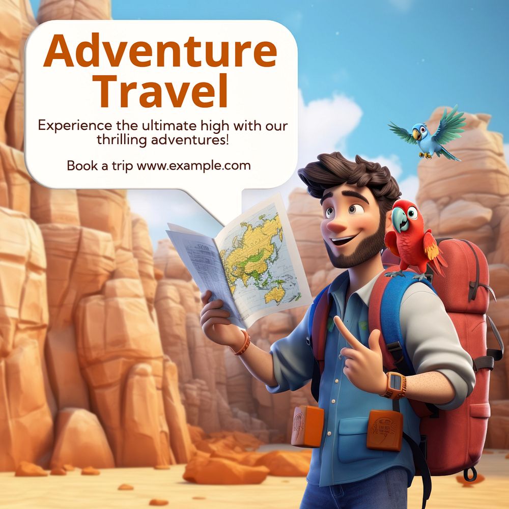 Adventure travel Instagram post template, editable text