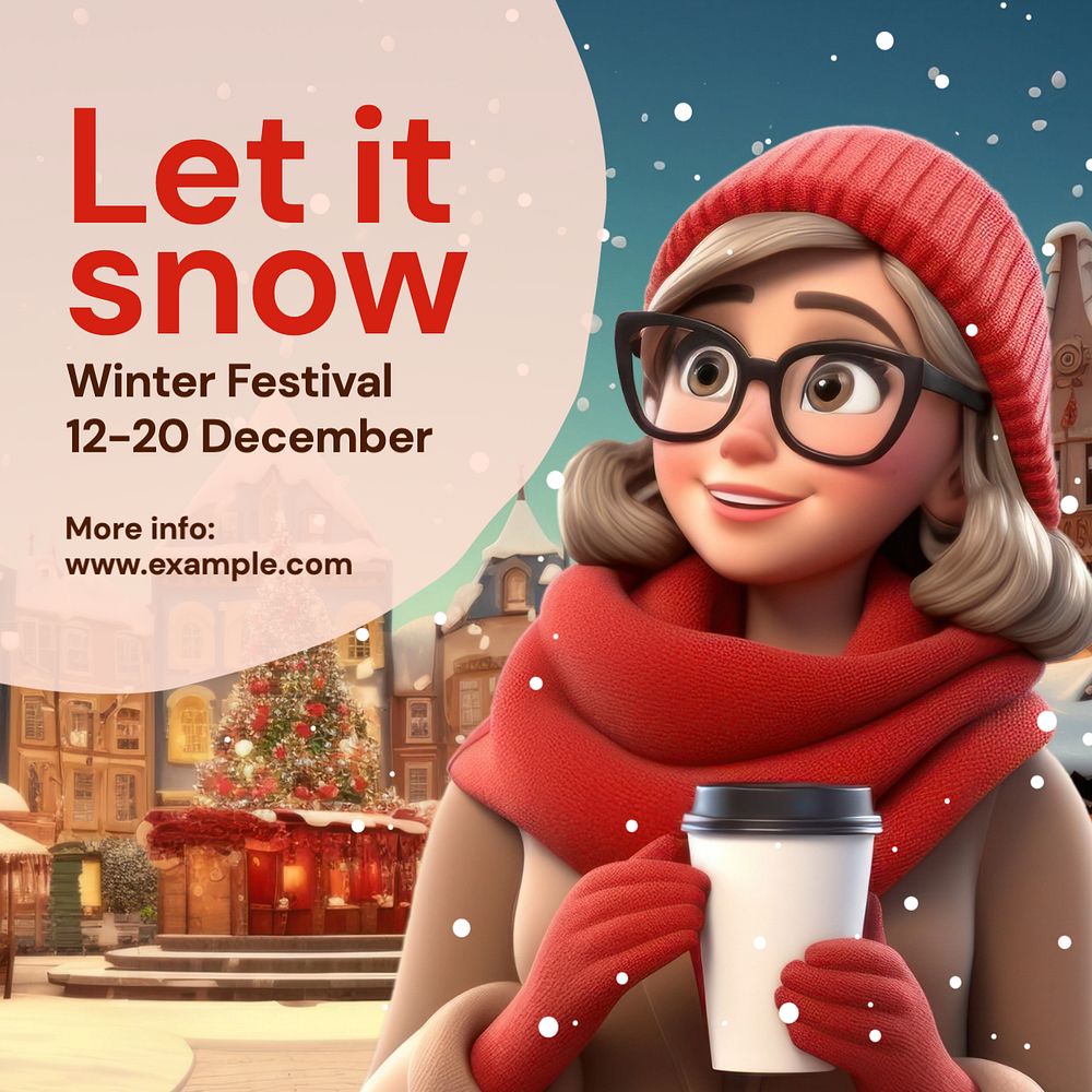 Winter snow festival Instagram post template, editable text