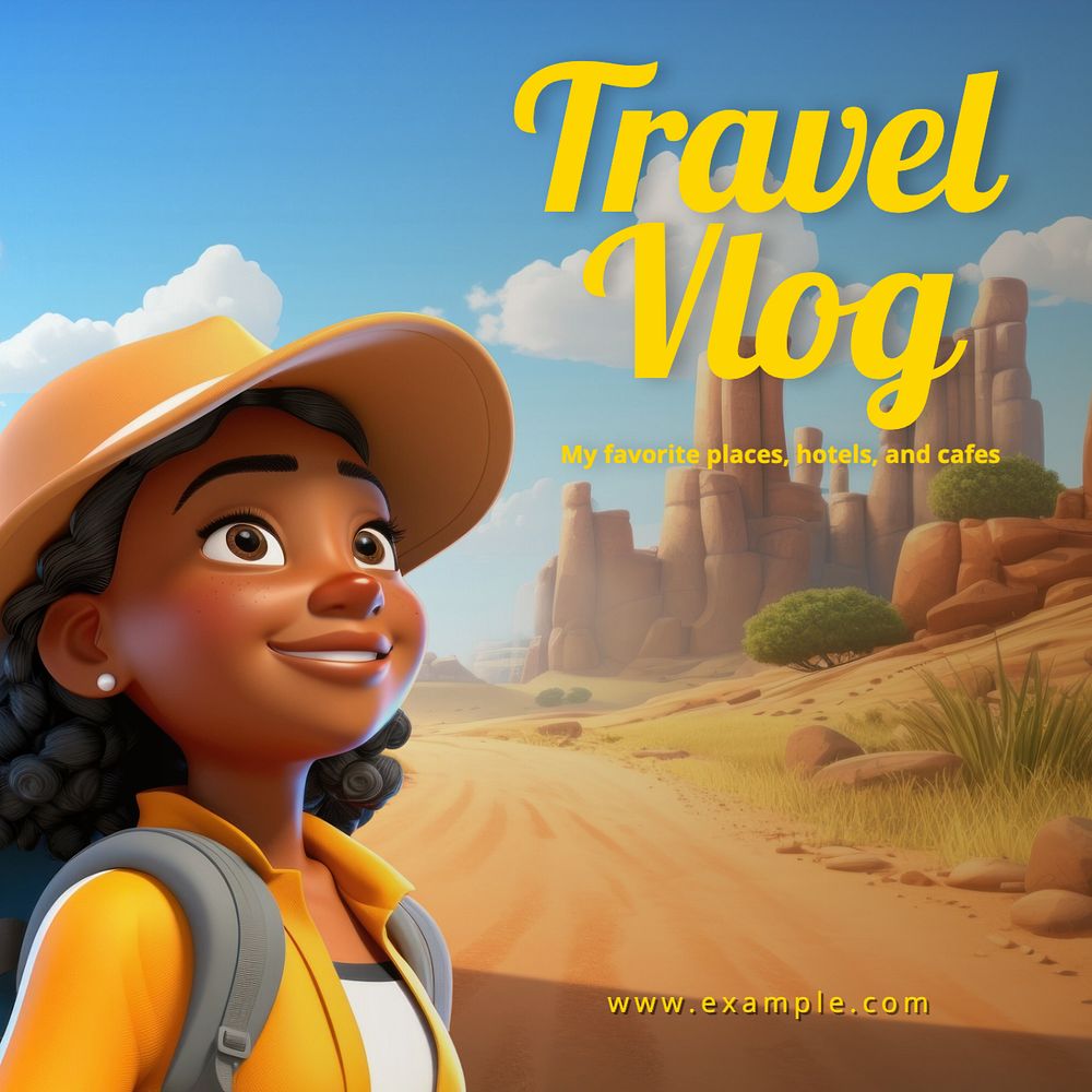 Travel vlog Instagram post template, editable text