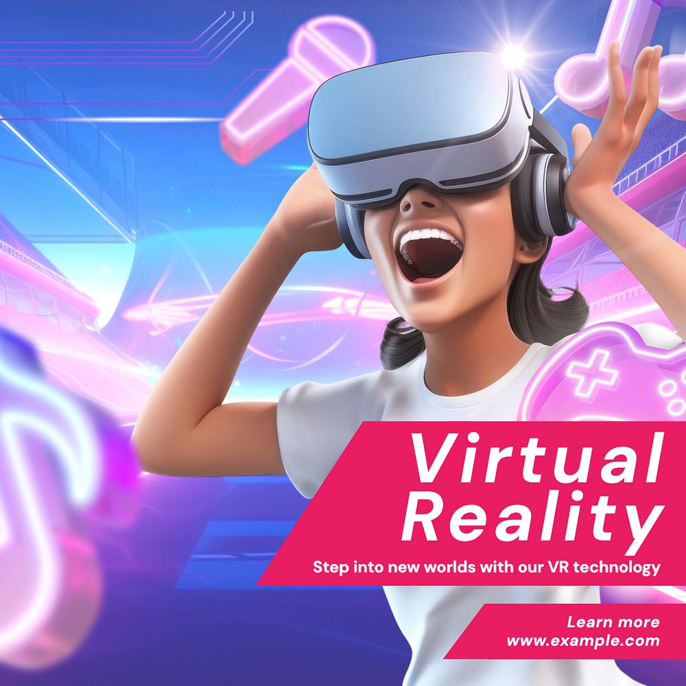 Virtual reality Instagram post template, editable text