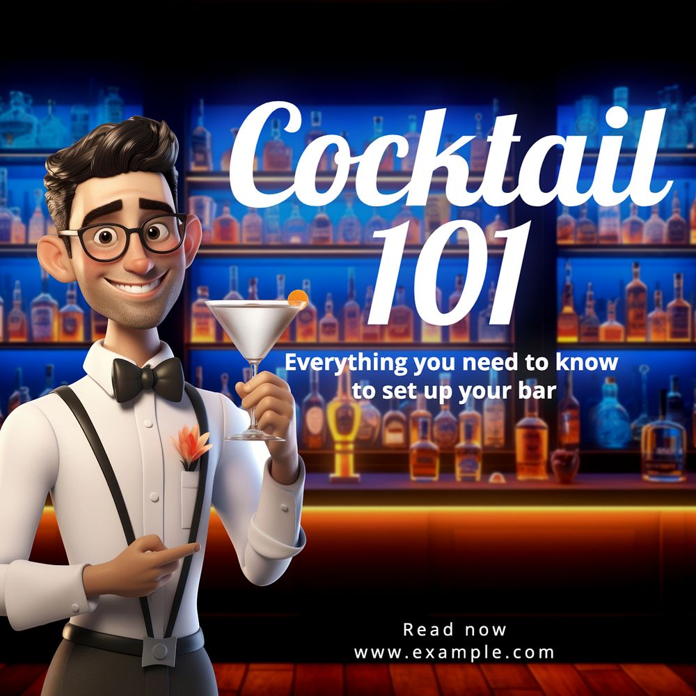 Cocktail 101 Instagram post template, editable text